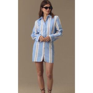 Grey Lab Striped Mini Shirt Dress  Small Powder Blue Button Front Side Zip